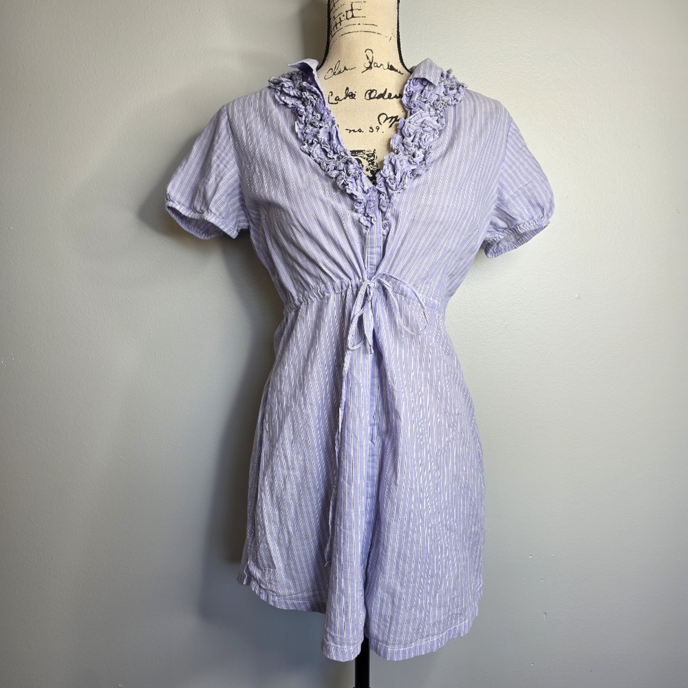 Converse One Star Lilac Striped Ruffle tunic babydoll top sz Medium